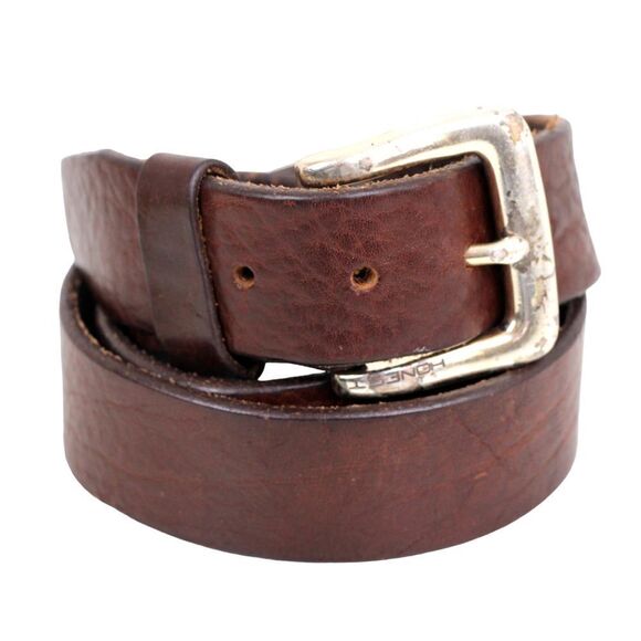 HONEST SADDLE BROWN GENUINE LEATHER 1 3/8"Wd DRESS CASUAL MEN'S BELT Sz 34 (M28 - Picture 2 of 14